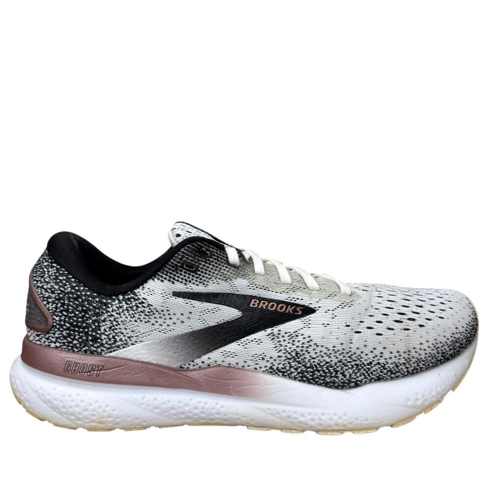 Brooks Ghost 16 Womens 9.5 B White Black Rose Gold Running Shoes 1204071B105